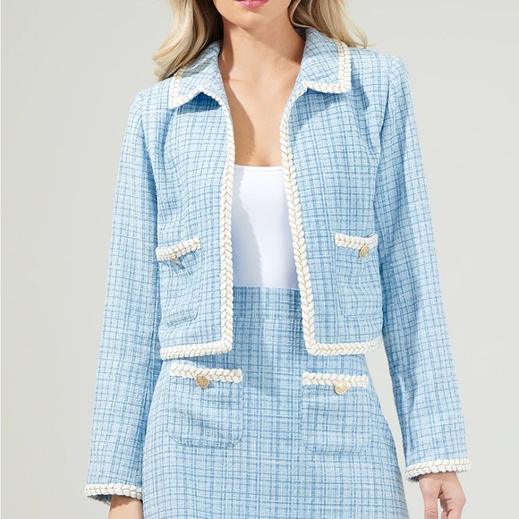 Sugarlips Blue and Cream Plaid Blazer - Picture 2 of 8